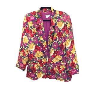 Vintage Talbots Silk Floral Blazer Bold Statement Jacket Made in Hong Kong 90s